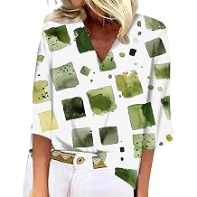 Womens Summer V-Neck 3/4 Sleeves Shirt Watercolor Blend Geometric Print Artistic Daily Travel Tunic