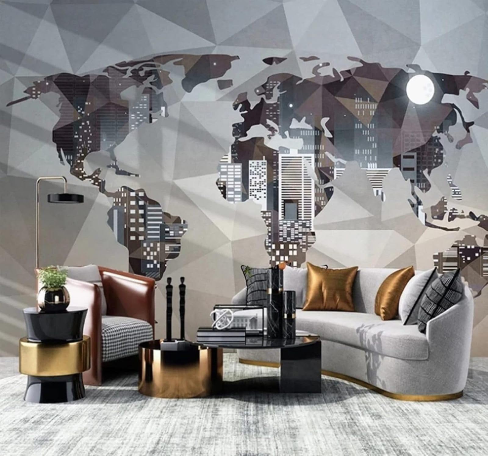 XLMING Abstract Creative Urban Architecture World Map Personalised 3D Wallpaper Luxury Silk Study Dining Feature Sofa Grey Bedroom Living Room Tv Decorative Wall-150cm×105cm