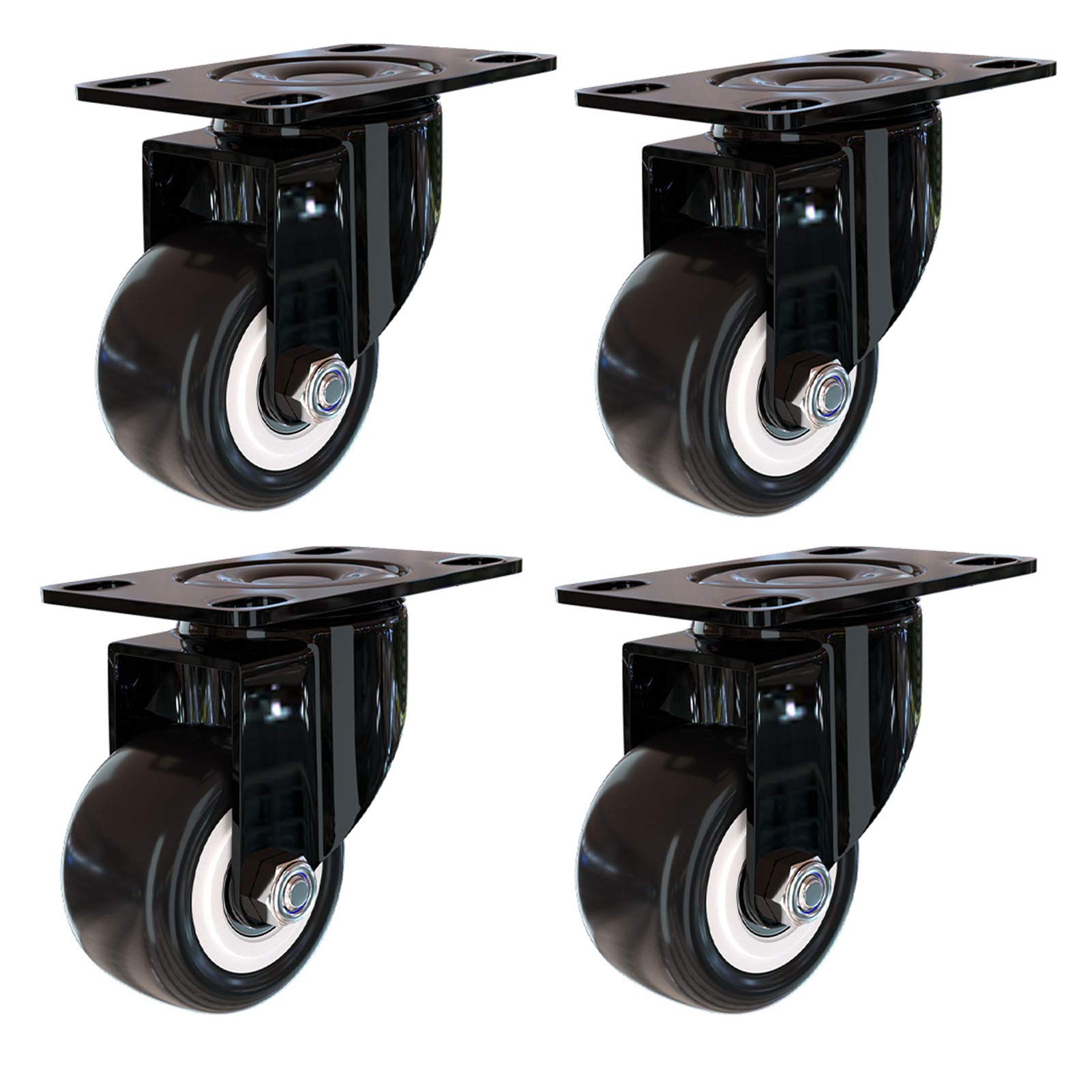 4 Ruedas giratorias Negras de Poliuretano 2 Pulgadas for carros | Ruedas for muebles resistentes con gran capacidad de carga for bancos de trabajo y mudanzas