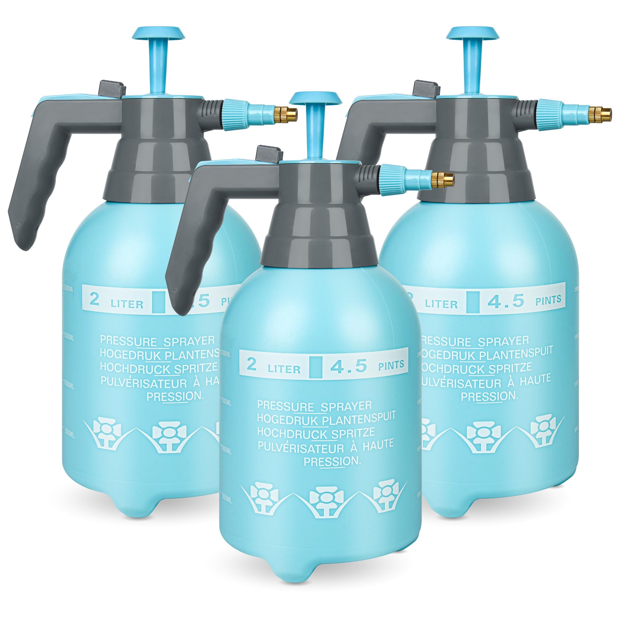 3 pulverizadores de bomba de mano de plástico de 1/2 galón, pulverizador de presión de jardín con boquilla ajustable para plantas, limpieza, tareas domésticas, color azul