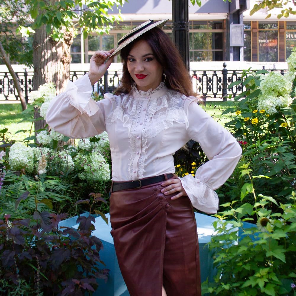 CURLBIUTY Women Victorian Blouse Vintage Long Sleeve Renaissance Shirt Gothic Button Down Tops - Image 4