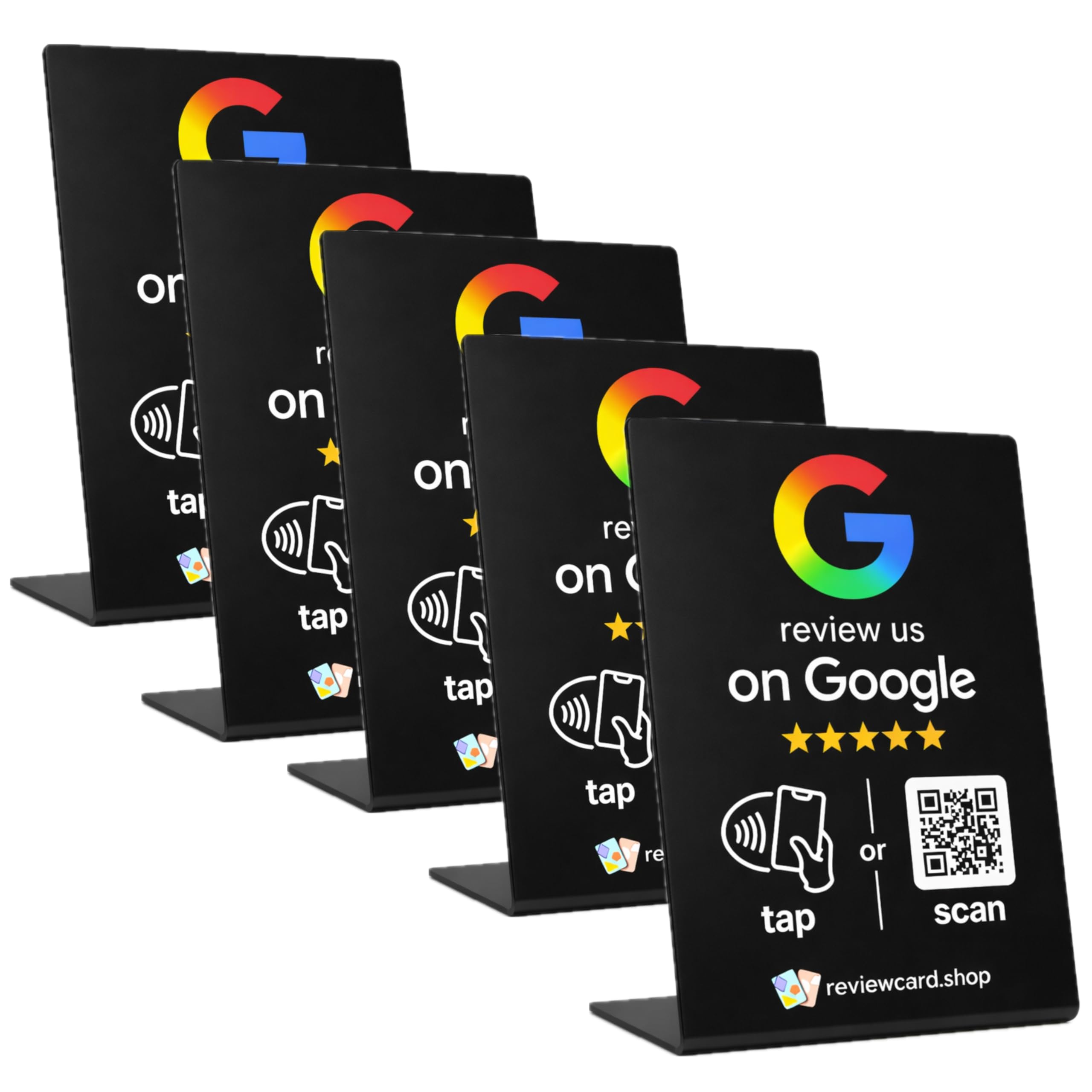 Tap to Review NFC + QR Review Stand (5 Piece) | Contactless Review Stand | Collect 5* Reviews & Rank at The Top of The Search (Black Stand, 5 Piece)