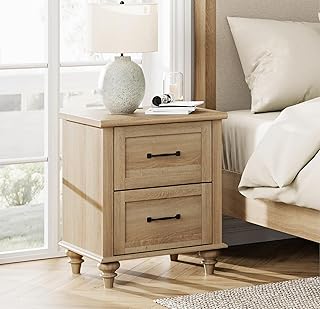 WAMPAT Nightstand Side Table with Charging Station, Light Wood End Table...