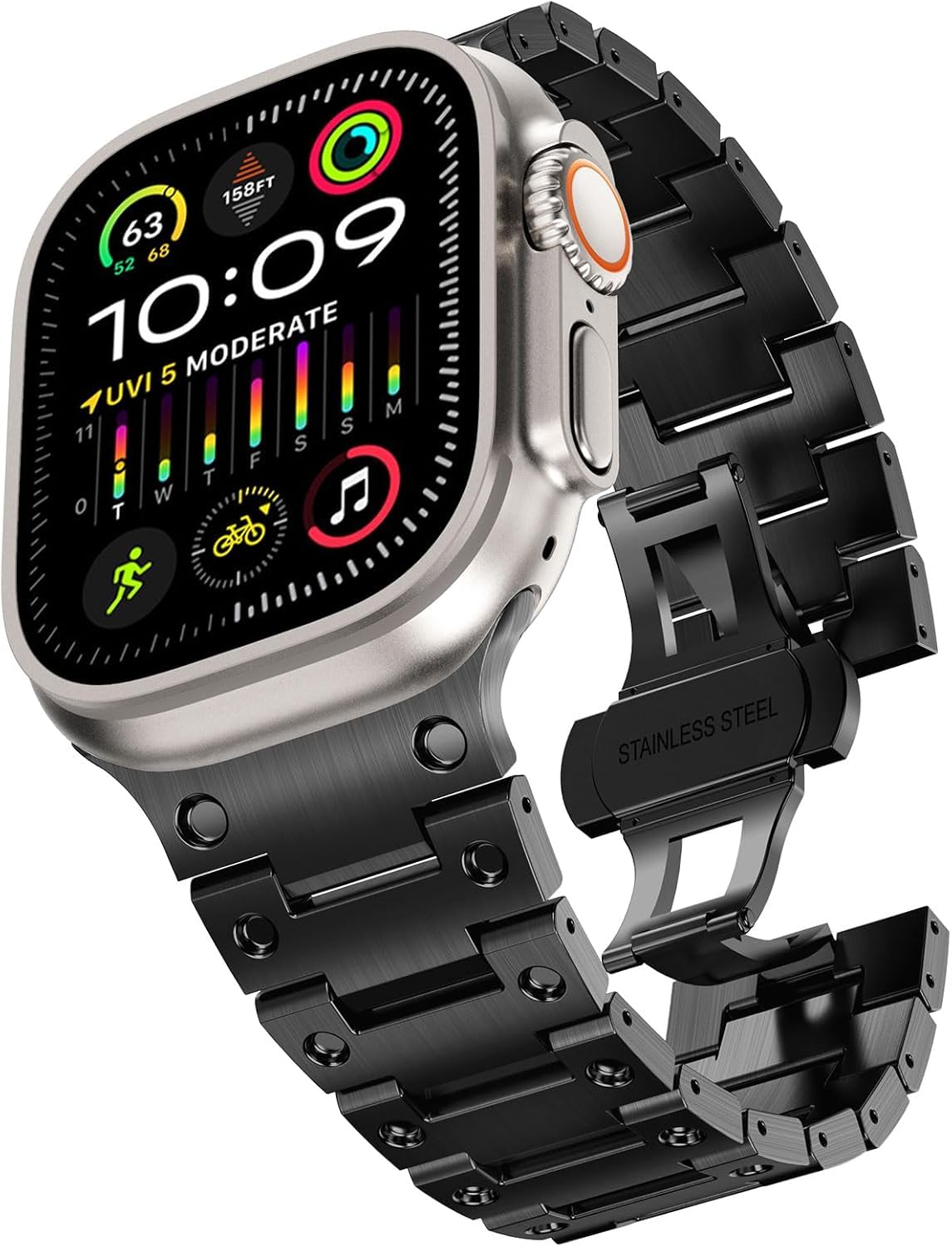 Croiky Solid Metal Strap Compatible with Apple Watch straps Ultra 2/Ultra 49mm, Series 10 46mm, 9/8/7 45mm, SE2/SE/6/5/4 44mm, 3/2/1 42mm Stainless Steel Link Straps for iwatch – Black Croiky Solid Metal Strap Compatible with Apple Watch straps Ultra 2/Ultra 49mm, Series 10 46mm, 9/8/7 45mm, SE2/SE/6/5/4 44mm, 3/2/1 42mm Stainless Steel Link Straps for iwatch – Black