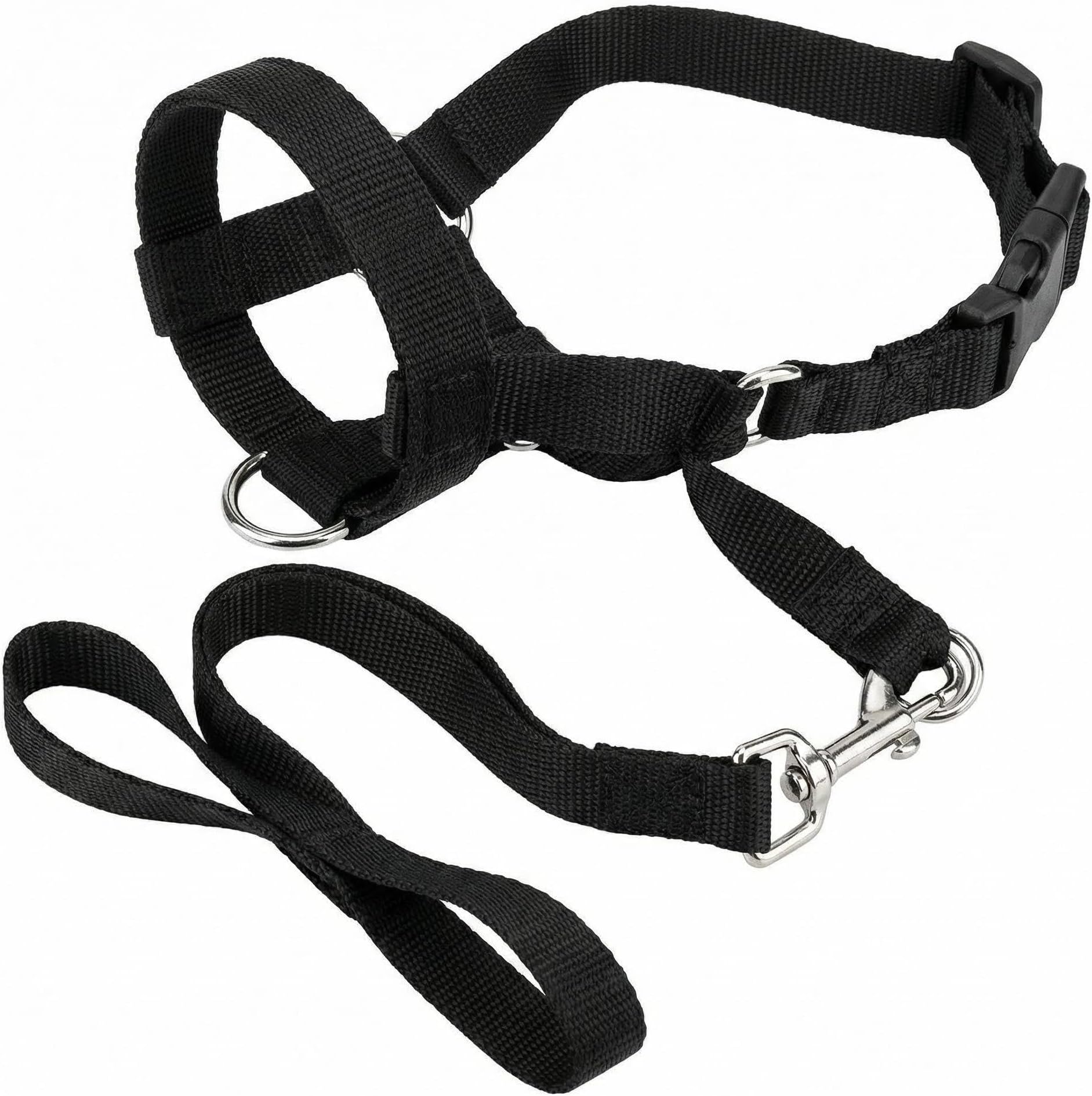 Training Head Halter for Large Dogs, XL Black Nose Loop Lead with Leash, Adjustable Nylon Neck-Friendly Walking Control for Pulling and Daily Training, Large Dog Muzzle