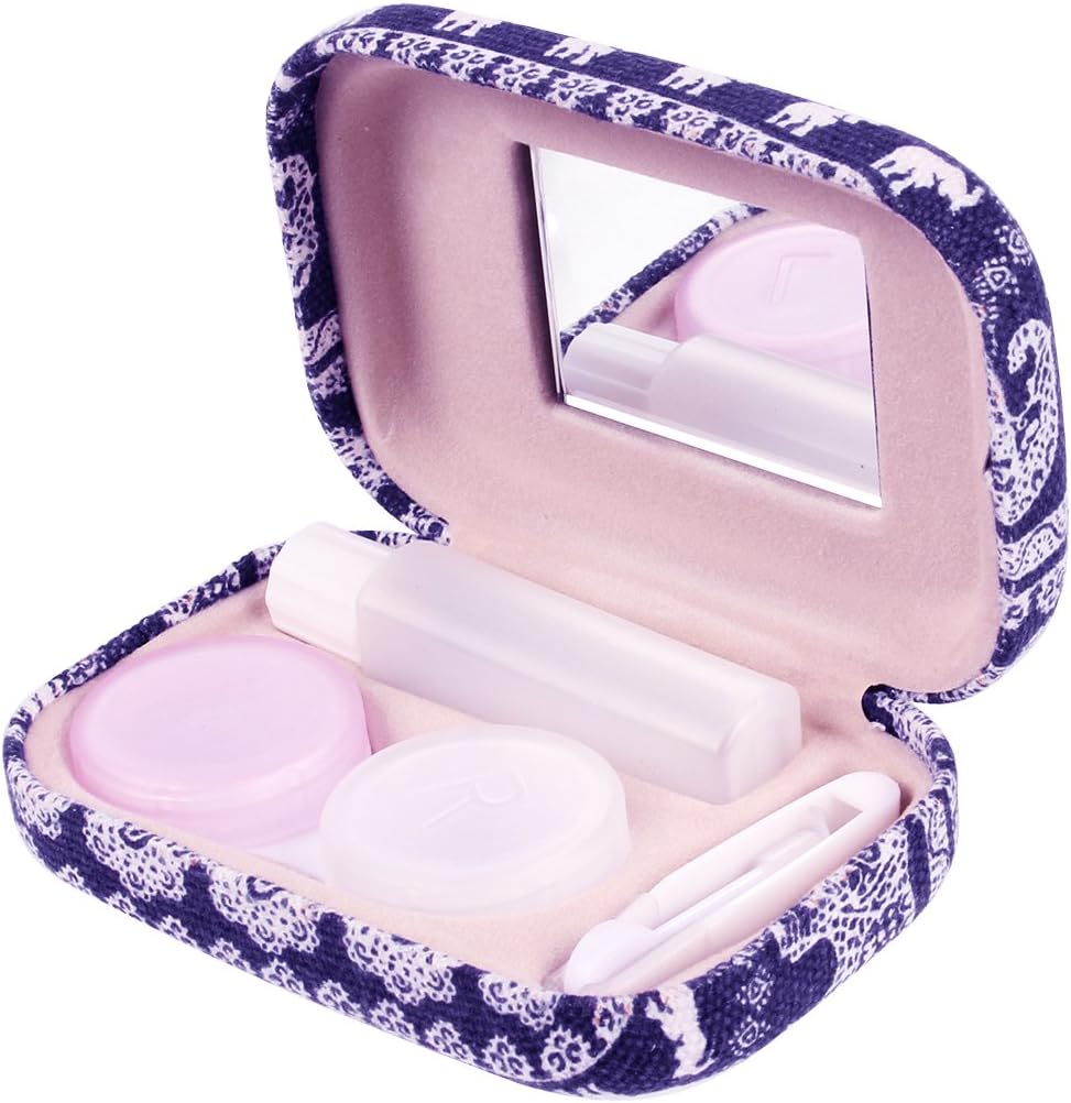 EZESO ESSENTIAL SKINCARE Portable Travel Contact Lens Case Box Eye Care Kit Holder Mirror Box (Blue)