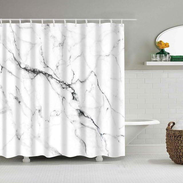 Marble Shower Curtains No Liner, Waterproof Polyester Fabric Shower Curtain Fabric Set with Plastic Hooks for Bathroom Decorations Accessories, Modern Concise Design 72" x 72" (D1023)