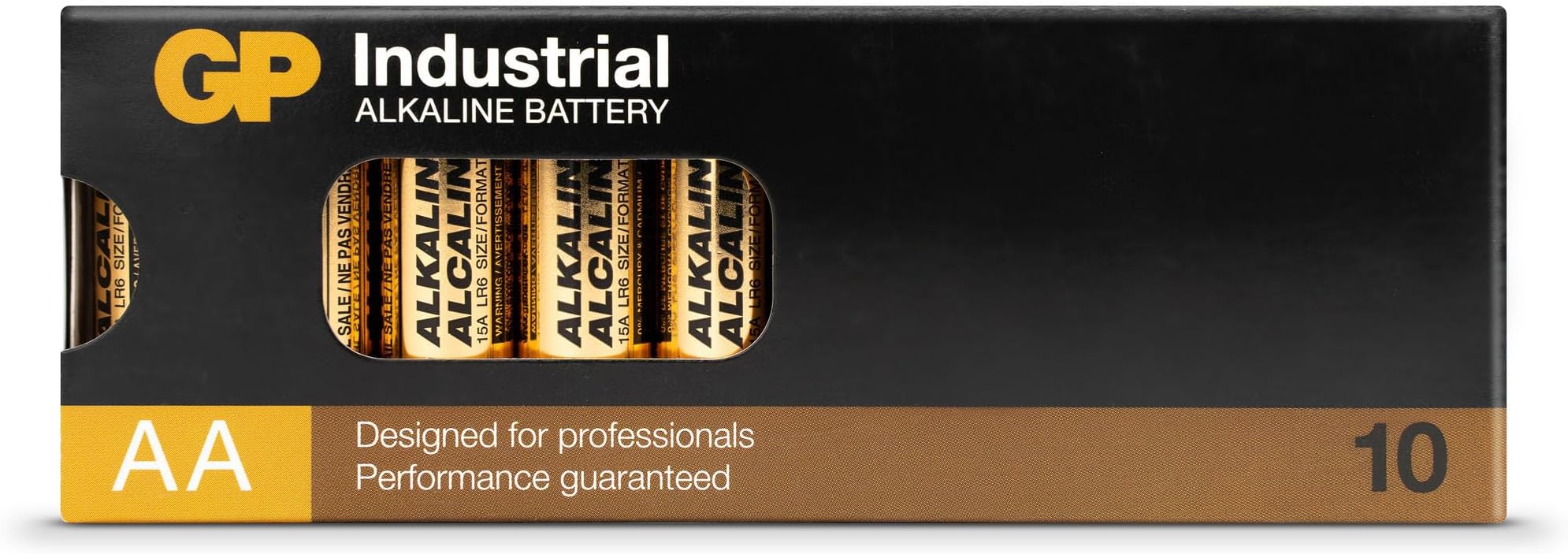 GP Industrial Alkaline AA Batteries 1.5 V, also known as Mignon/LR6, Pack of 10 AA Industrial Batteries in Plastic-Free Paper Packaging