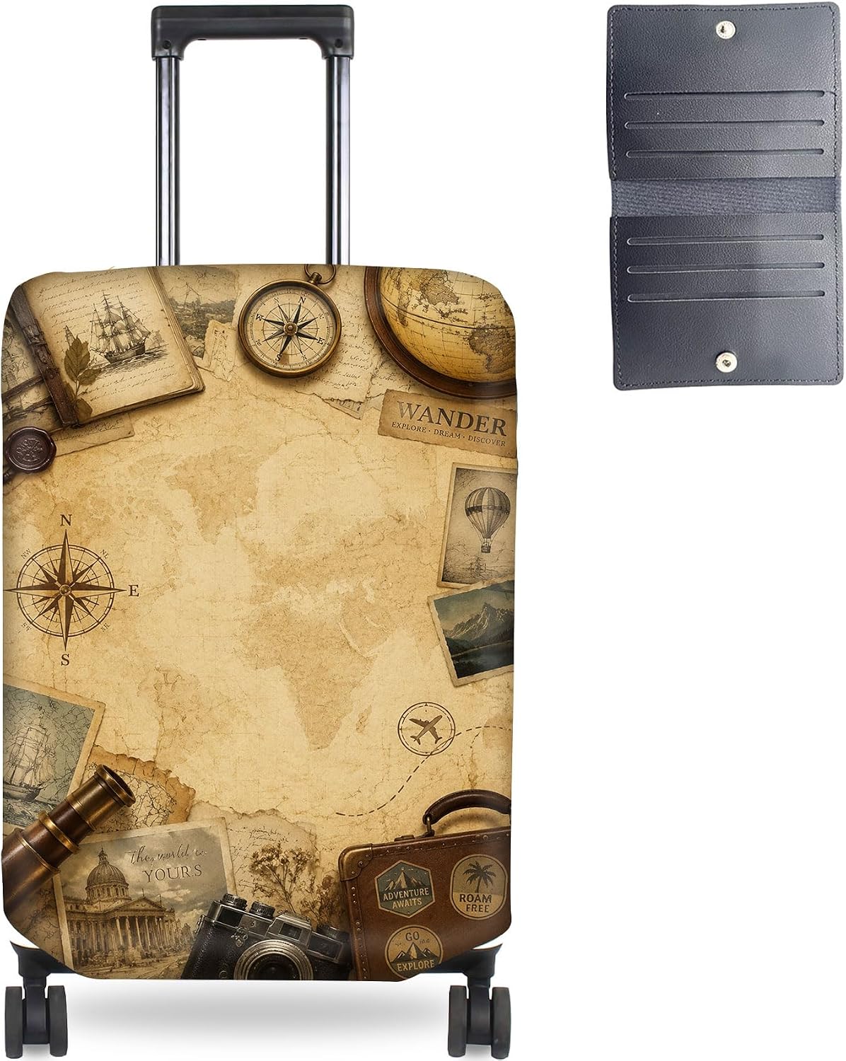 Luggage Cover Protector for 26-28 Inch Suitcases, TSA Approved Elastic Travel Suitcase Cover, Anti-Scratch Washable Luggage Sleeve for Checked Bags, Vintage Travel World Map