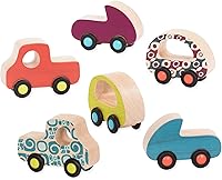 B. toys Free Wheee-lees Wooden Toy Cars Set - 6 Colorful Vehicles for Toddlers 1+ Easy Grip Durable Trucks