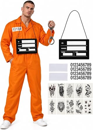 HOMELEX Orange Prison Jumpsuit Costume Men Halloween Jail Outfit