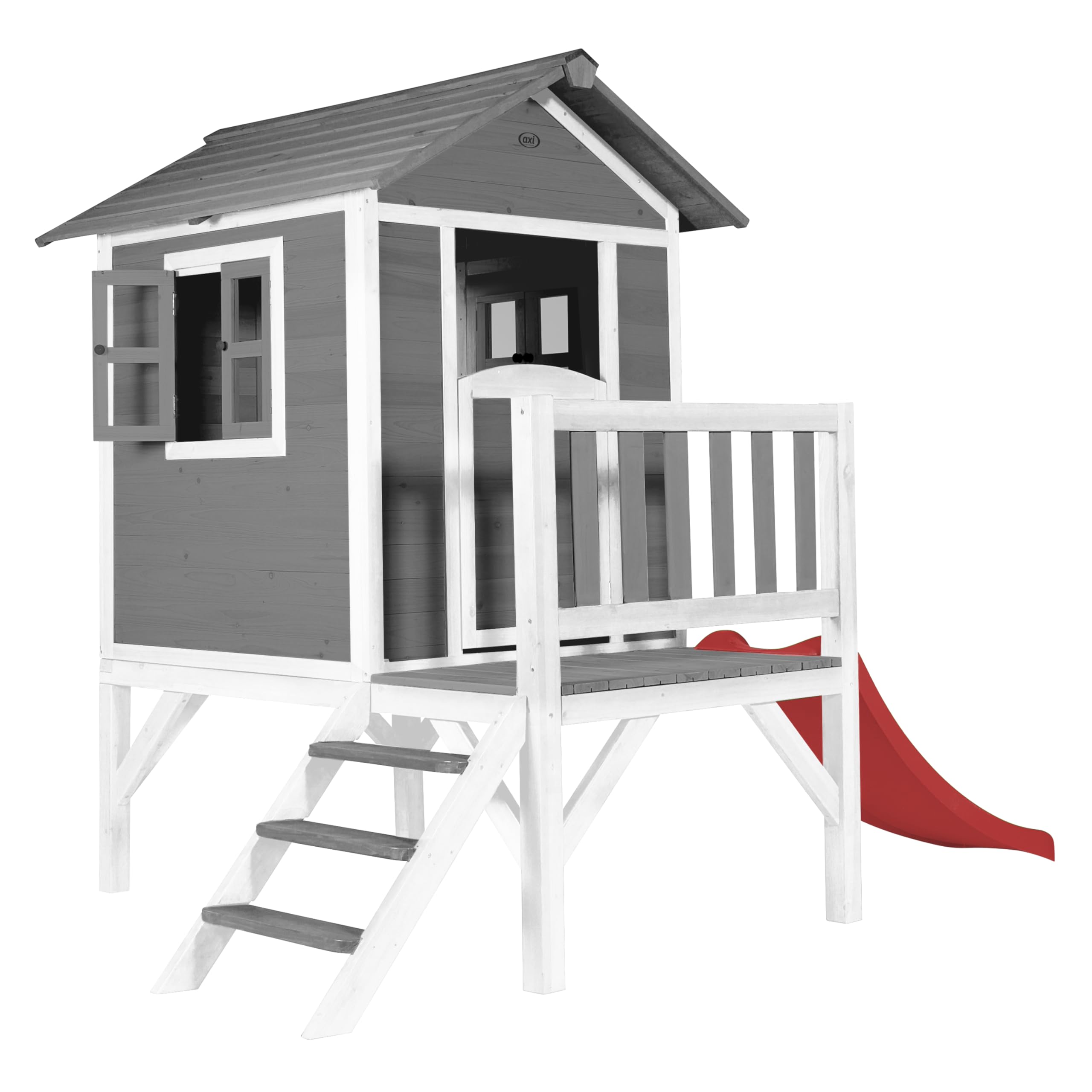 AXI Maison Enfant Beach Lodge XL en Bois Gris avec Toboggan Rouge