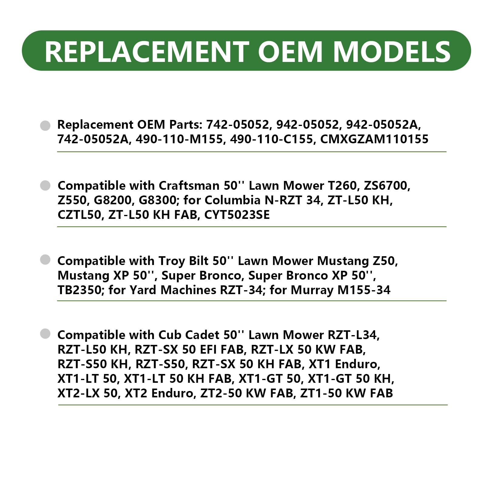 942-05052A 742-05052A Cuchillas para cortacésped Mulching elevación Media 127 cm Plataforma 50 Pulgadas Giro Cero Repuesto 3Piezas