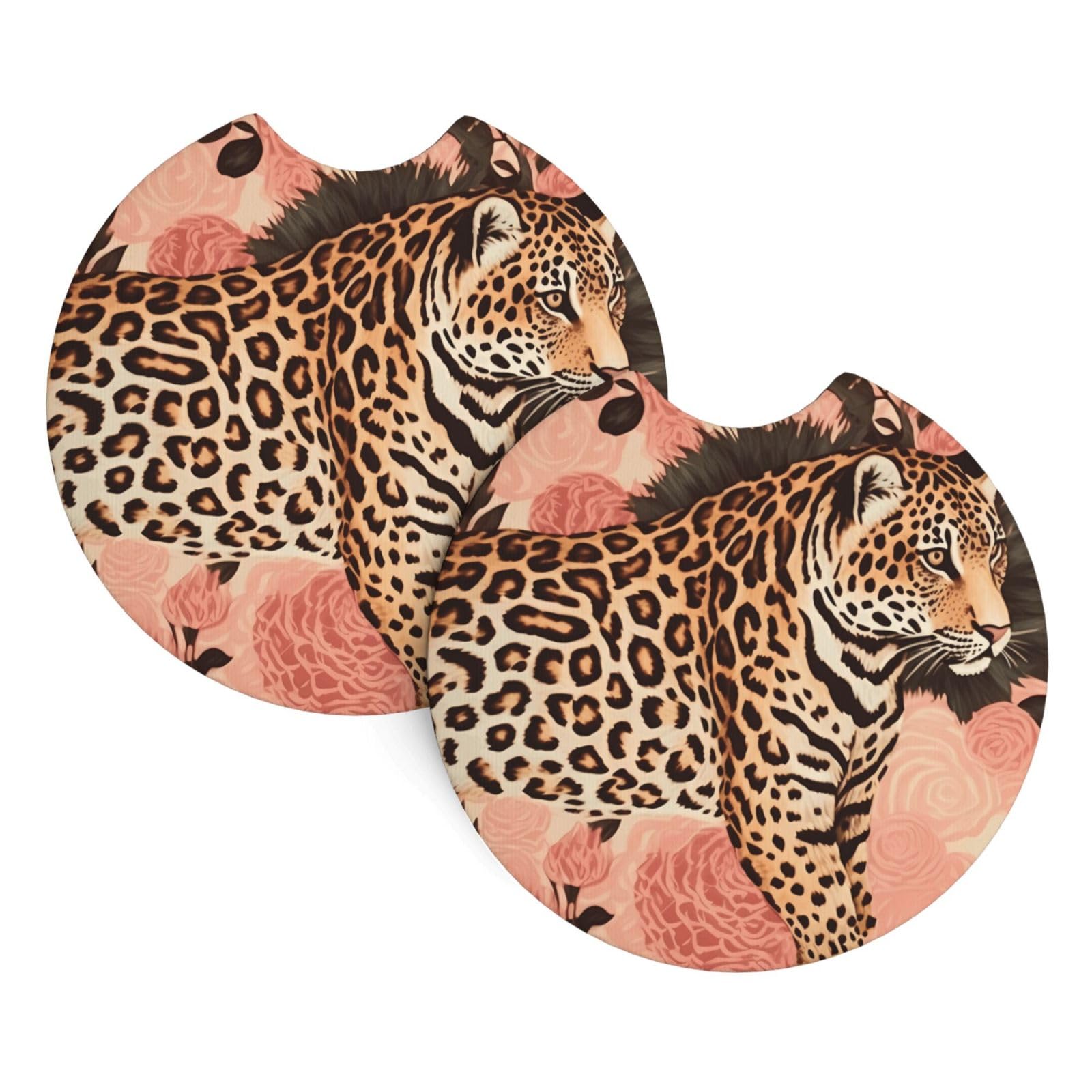 2PCS Car Coaster for Cup Holders Universal Auto Cup Mat Striped Leopard Cup Coaster Pad 2.7" Waterproof Neoprene Non-Slip Cup Holder Coasters Car Interior Accessories for Women Men