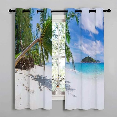 Miniatura 3 de Light Blocker Curtains Sea and Sky Beach Scenery Sound Proof for Doors Cortinas para Ventanas De Cuarto 110Inch Width by 96Inch Length,2 Panels