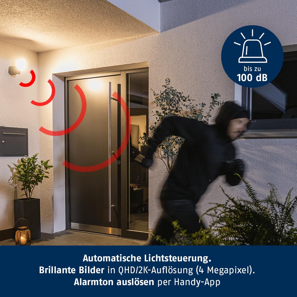 ABUS WLAN Licht Außen-Kamera (PPIC46520) & Funk-Alarmanlage Smartvest Basis-Set Einbruchmeldeanlage inkl. Bewegungsmelder & Öffnungsmelder - Testsieger - Fernzugriff iOS & Android App - weiß - 77442