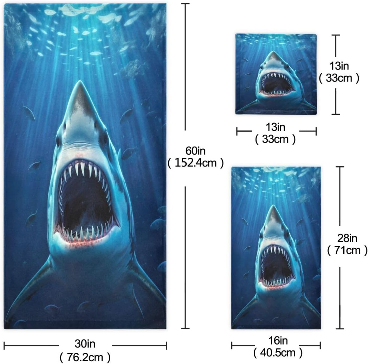 Bath Towels Set of 3 Giant Shark Bathroom Towel for Face Hand Absorbent Washcloth for Gym Bathing Home Shower