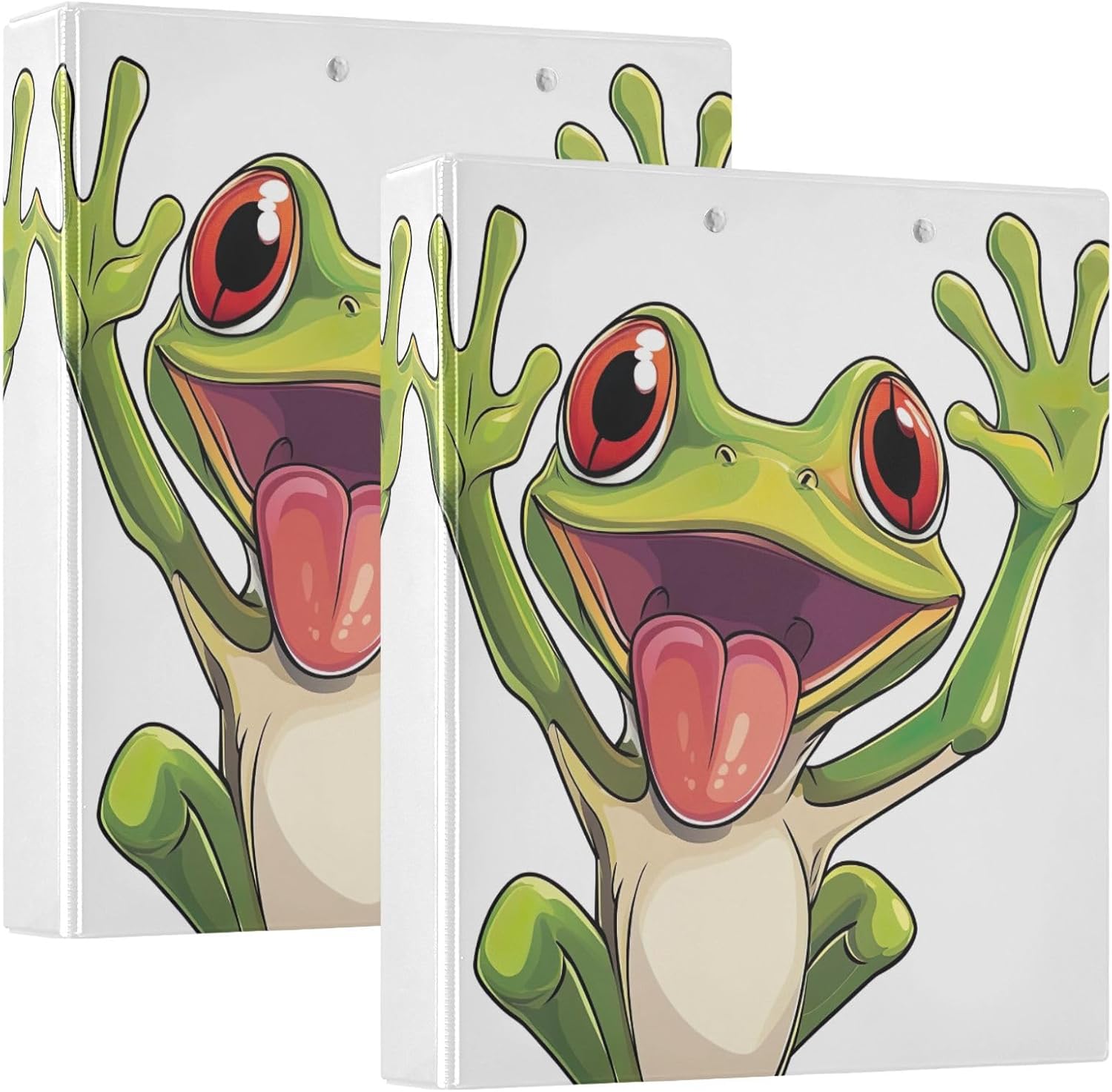 Cute Funny Frog Recipe Binder 3 Ring with Clear Pocket | A pretty hardcover keepsake that replaces the plain white binder, smooth gold metal clip, sturdy for years, Pack of 2