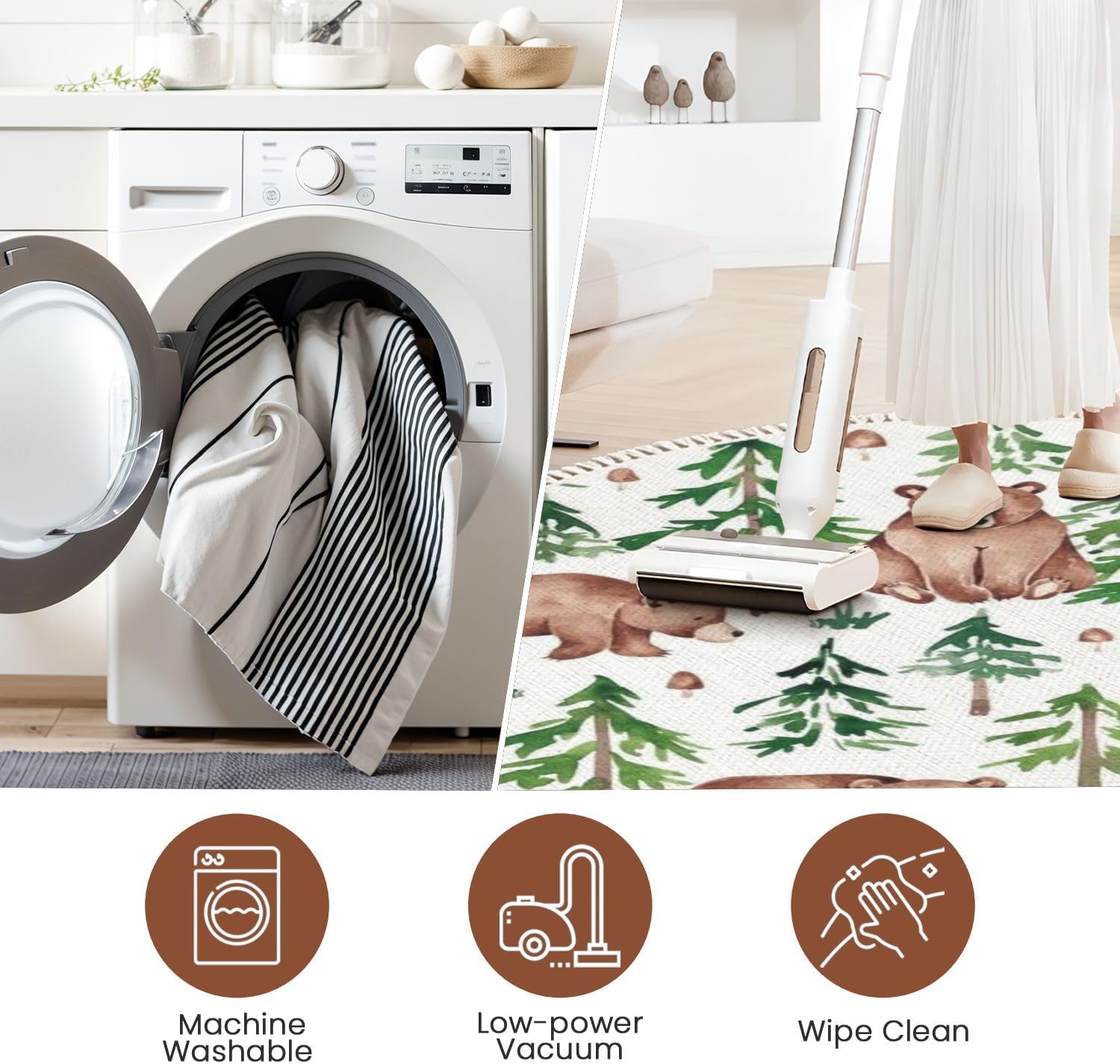 Animal Round Area Rug, 4ft, Multi6, Hand-woven, Polyester, Stain Resistant, Non-Slip, Washable, Durable