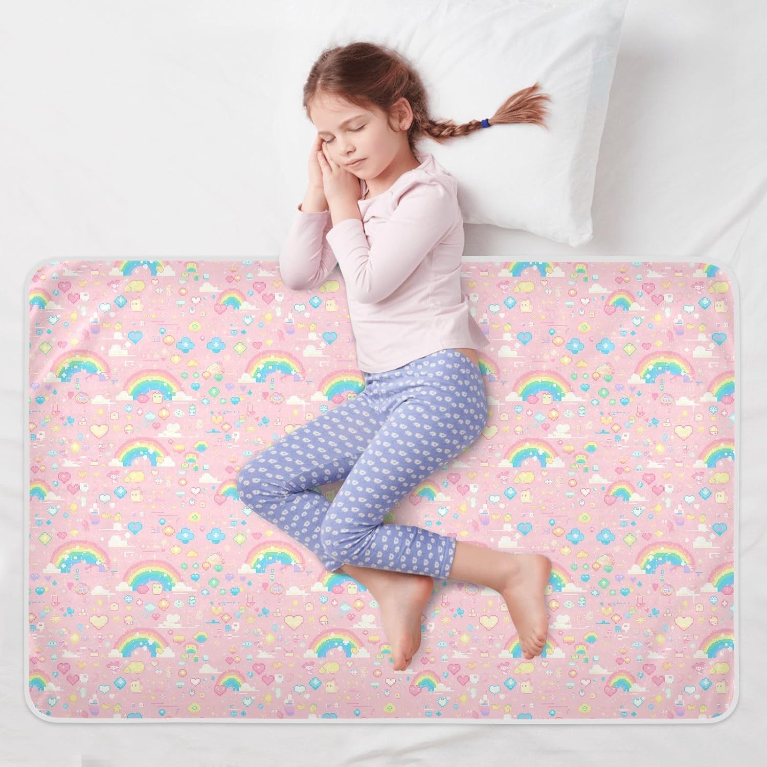Pixal Peach Pattern Rainbow Extra Large Resuable Baby Bed Pad Waterproof Washable Pee Pads for Bed Portable Pad Liner for Kids Bedwetting , 52" L x 34" W