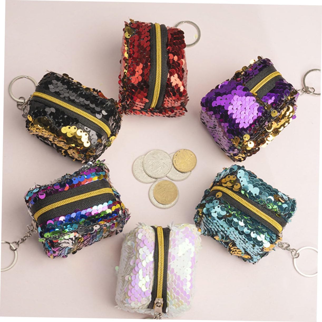 Ipetboom 4pcs Boys and Girls Sequin Change Pouch Bags for Girls Boys Compact Storage for Cards and Items