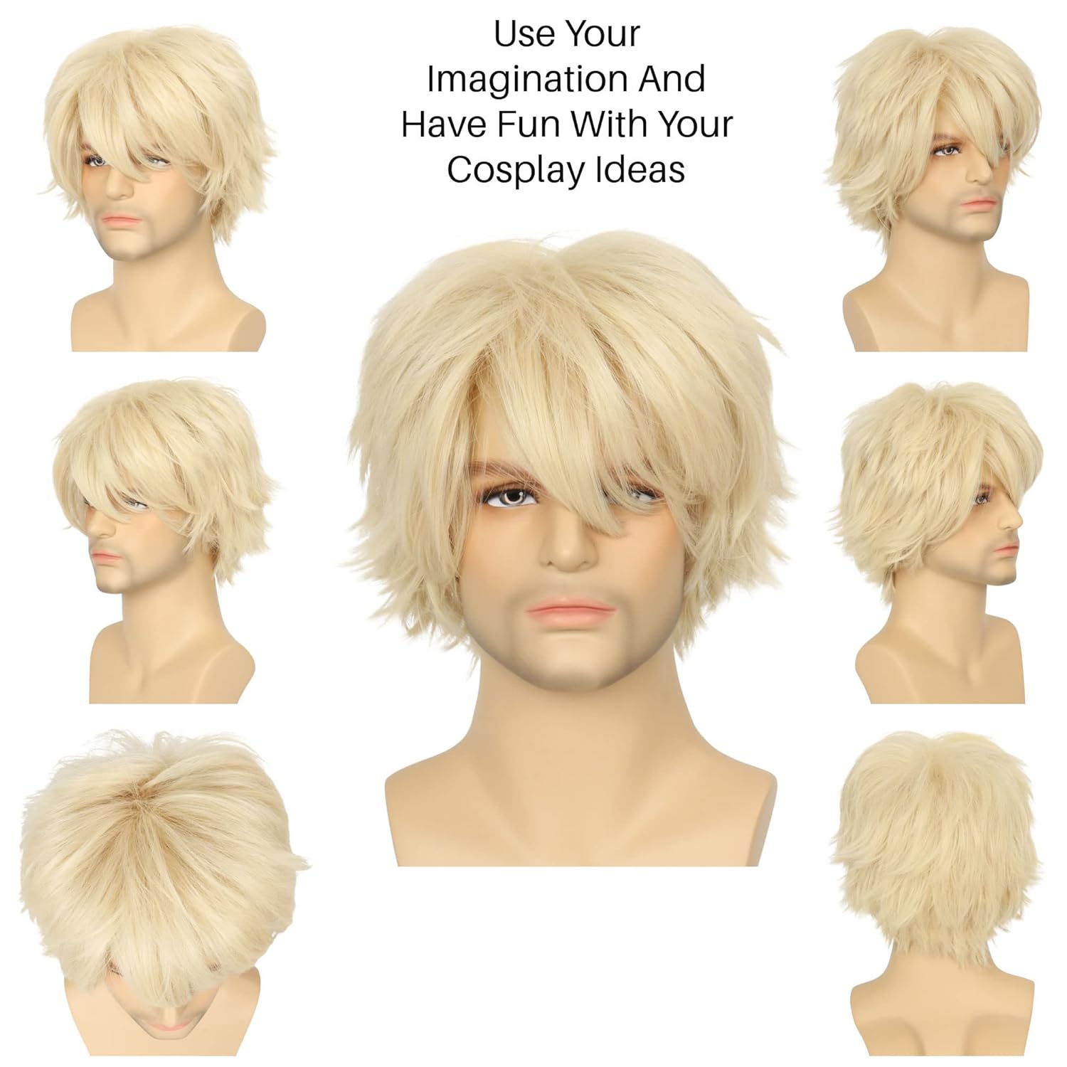 Miss U Hair Short Blonde Wig Women or Men Layered Halloween Cosplay Costume Wig - Image 2