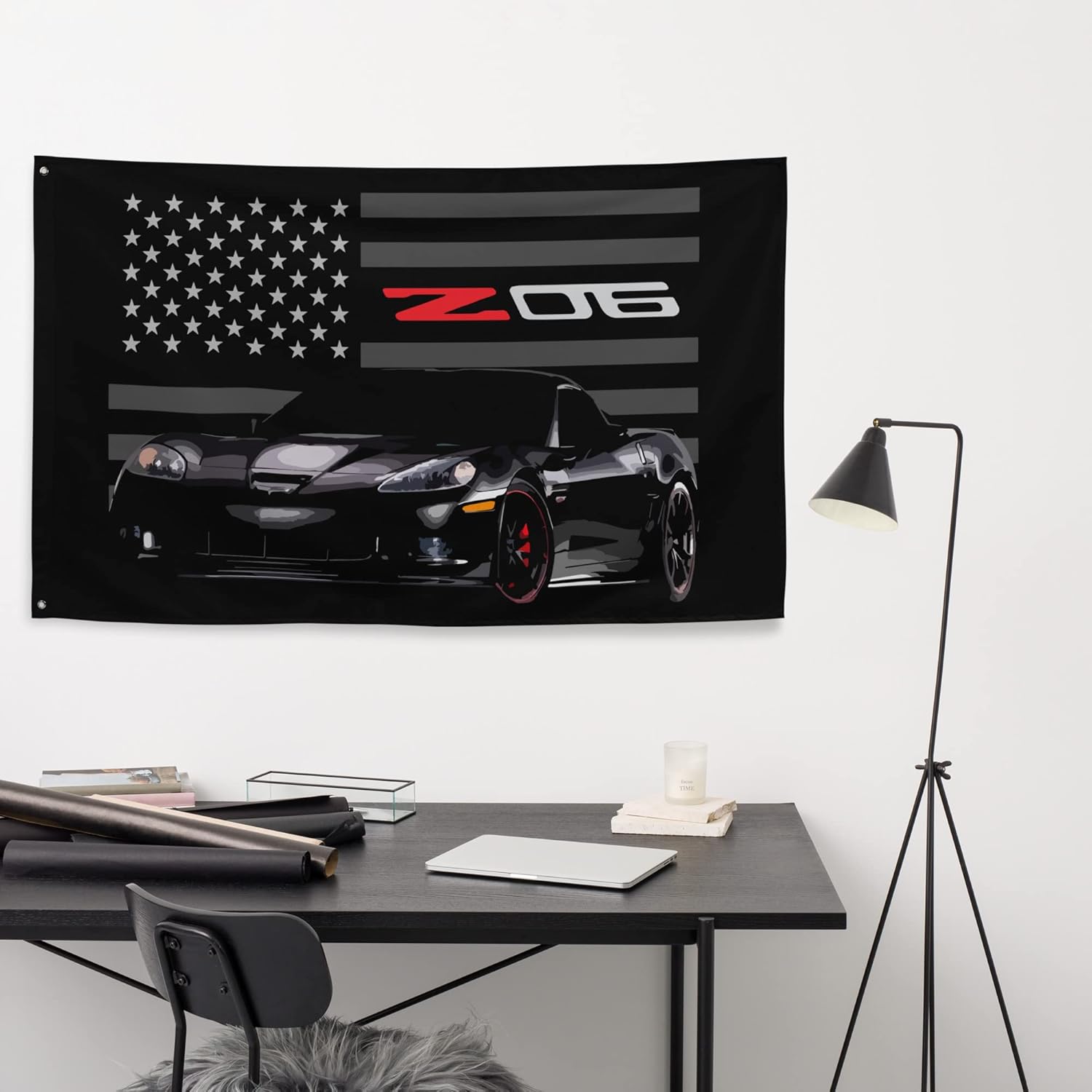 Black Sports Car C6 Z06 Vette Driver Car Club Custom Garage Office Man Cave Banner Flag 34.5" x 56"