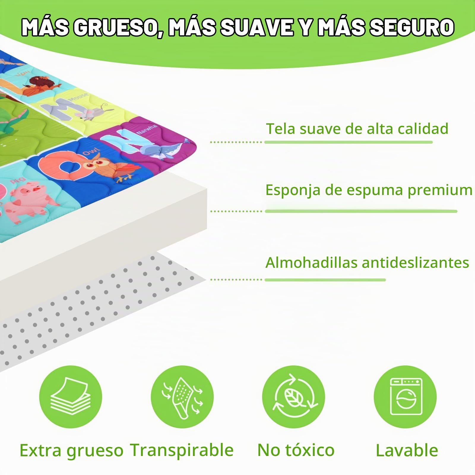 Decalsweet Alfombra Bebe 150×180 cm Plegable, Espesar 2cm Alfombra Juegos Bebes Antideslizante, Tapete de Actividades Bebe Alfombras de Gateo Apto para Interior/Exterior/Valla (Conciertos de animales)