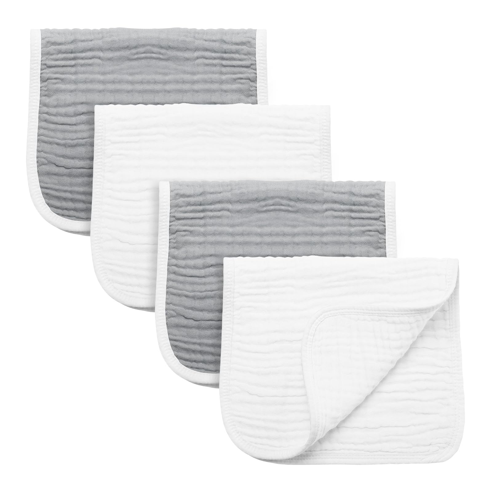 Synrroe Burp Cloths Large, Muslin Burp Cloths for Baby Girls and Boys, Pack of 4 Extra Absorbent and Soft Muslin Bibs, 6 Layers 20 by 10 Inches 100% Cotton (Grey-White 4 Pack)-image-37