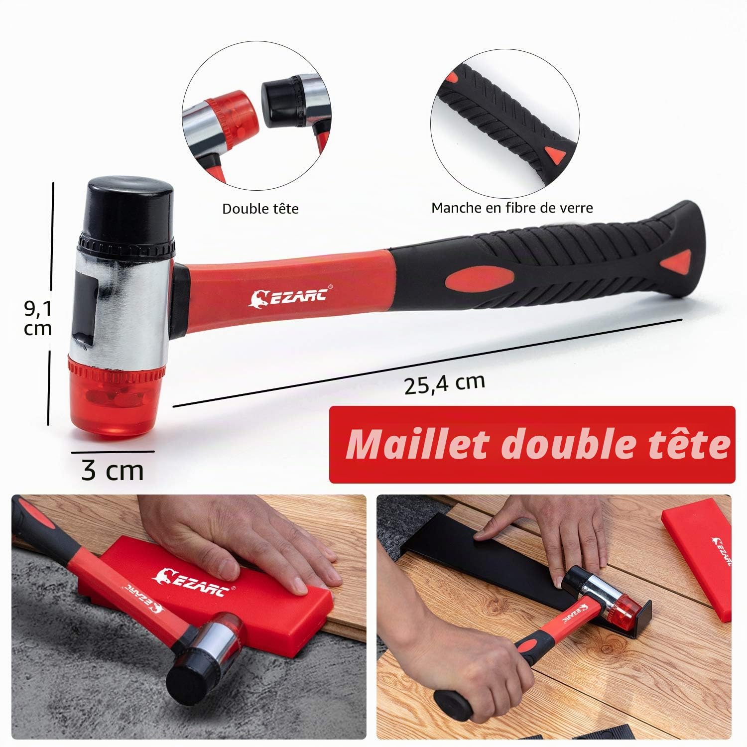 EZARC Kit d'installation pour Parquet Stratifié avec 60 Entretoises, Barre de Traction, Bloc de taraudage en caoutchouc, Maillet à double face, Genouillères