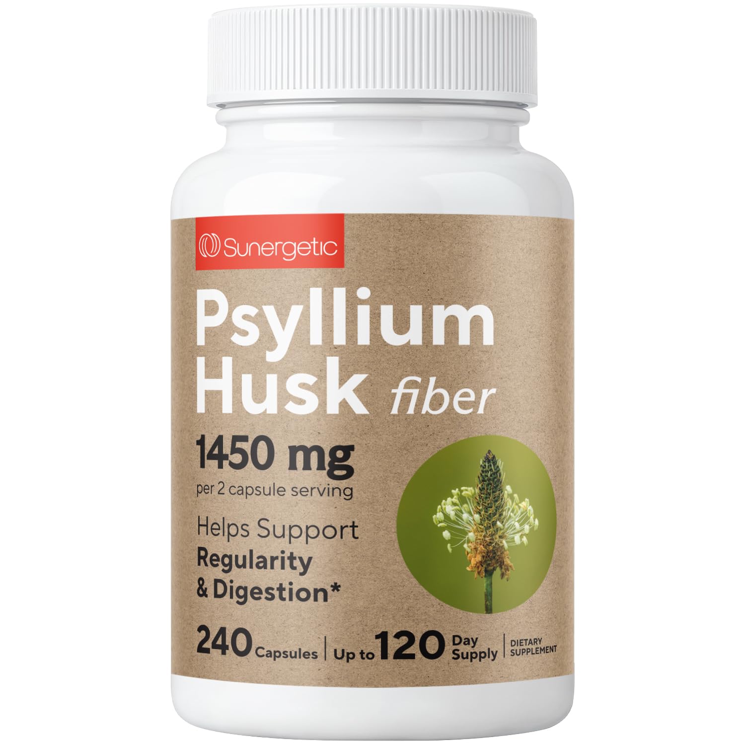 Premium Psyllium Husk Fiber Supplement 1450mg, 240 Capsules