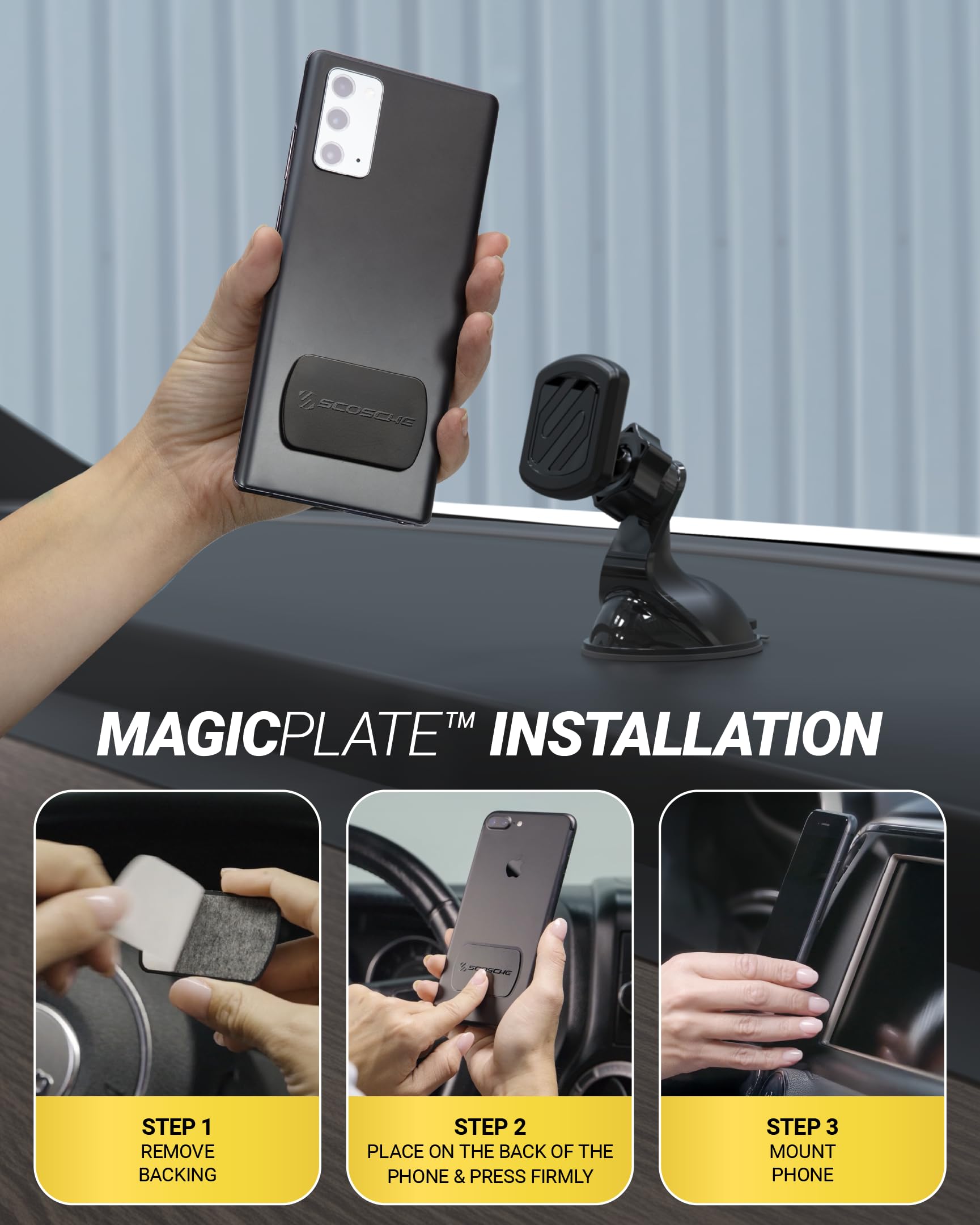 Scosche Extra Strength Suction Car Phone Mount, Magnetic Phone Holders for Your Car Windshield/Dashboard, Car Holder with 360° Rotation, Thick Metal Plate for iPhone and Android, Not MagSafe, 2-Pack view 6