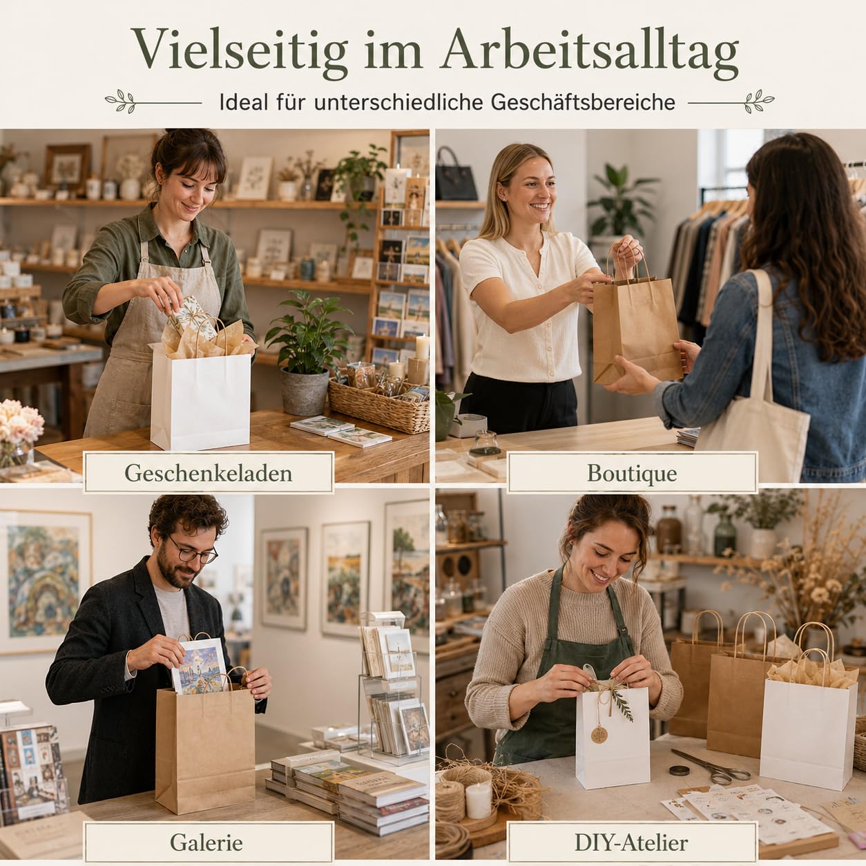 Inoverse 50 stück Papiertüten mit Henkel, 45 x 17 x 48 cm, Geschenktüten mit Papierkordel, Kraftpapier Tüten, Braun Geschenktaschen, Groß Papiertaschen für Einkaufen