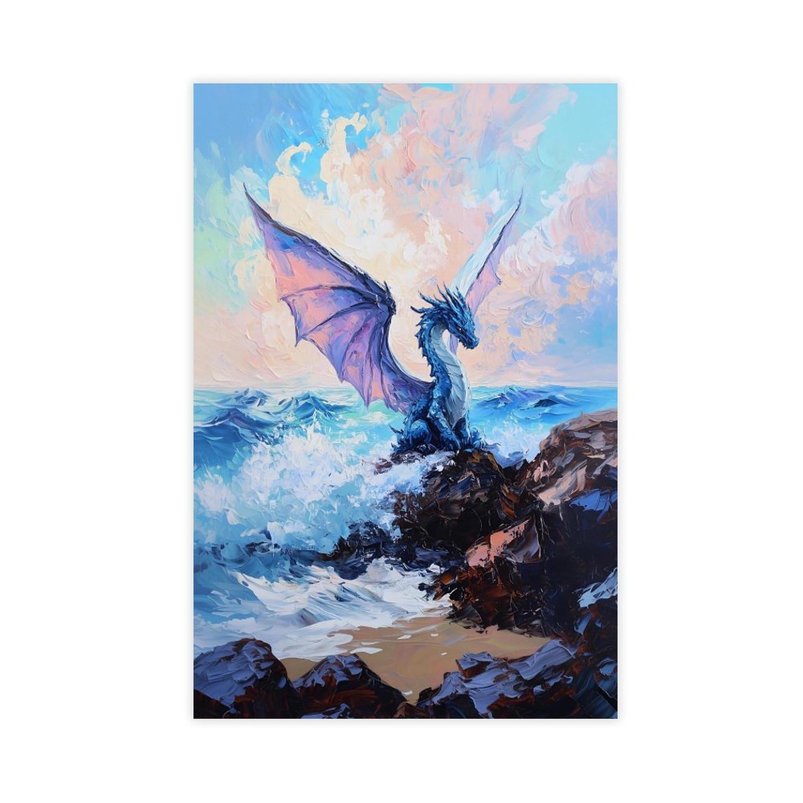 Bareronor Ocean Dragon Fantasy Poster Canvas Poster Bedroom Decor Landscape Office Room Decor Gift 8" L X 12" W