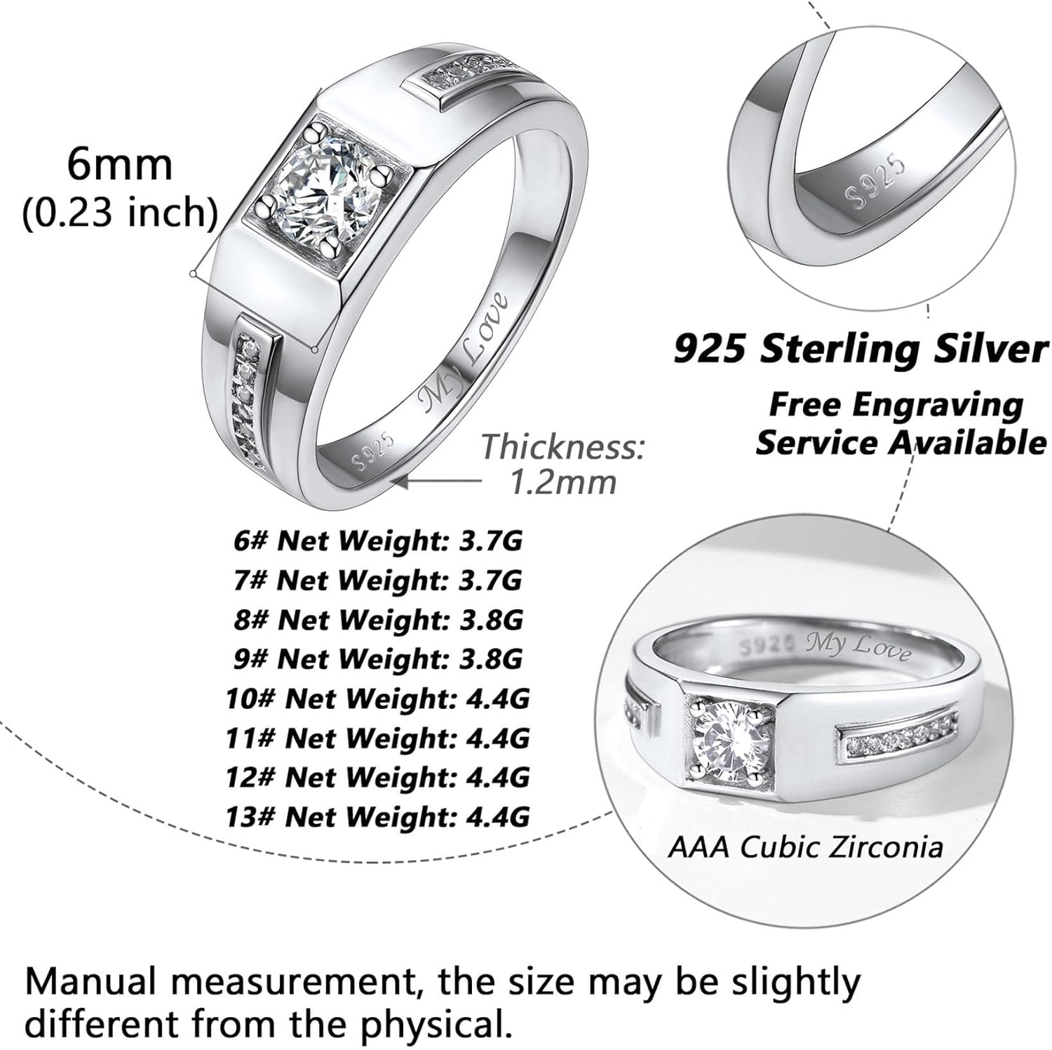 Silvora Sterling Silver Rings for Men Women, Shiny Cubic Zirconia Wedding Bands with Delicate Gift Packaging, Personalized Customizable