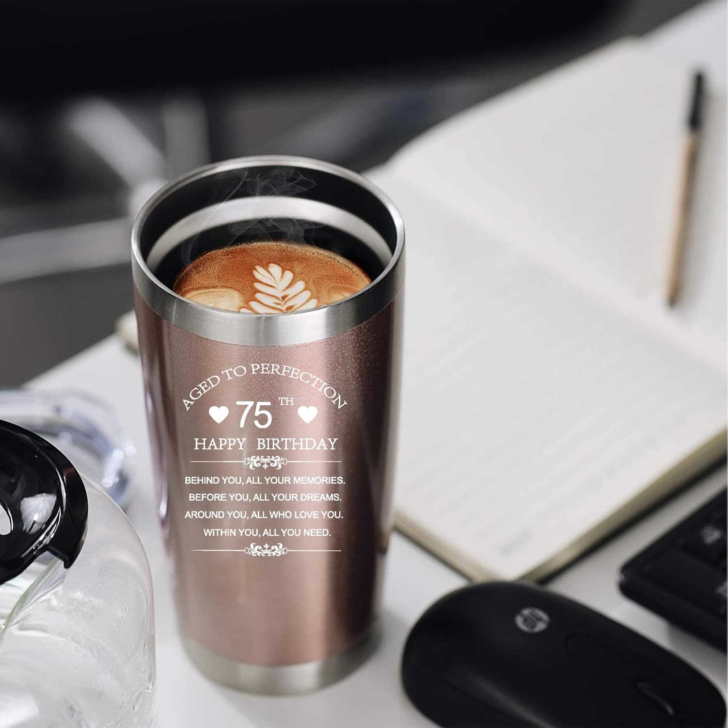 Inspirational 1951 75th Birthday Gifts for Women Men 20oz Stainless Steel Rose Gold Travel Car Tumbler Mug Behind You All Your Memories Before You All Your Dreams 75 Years Old Present image 5