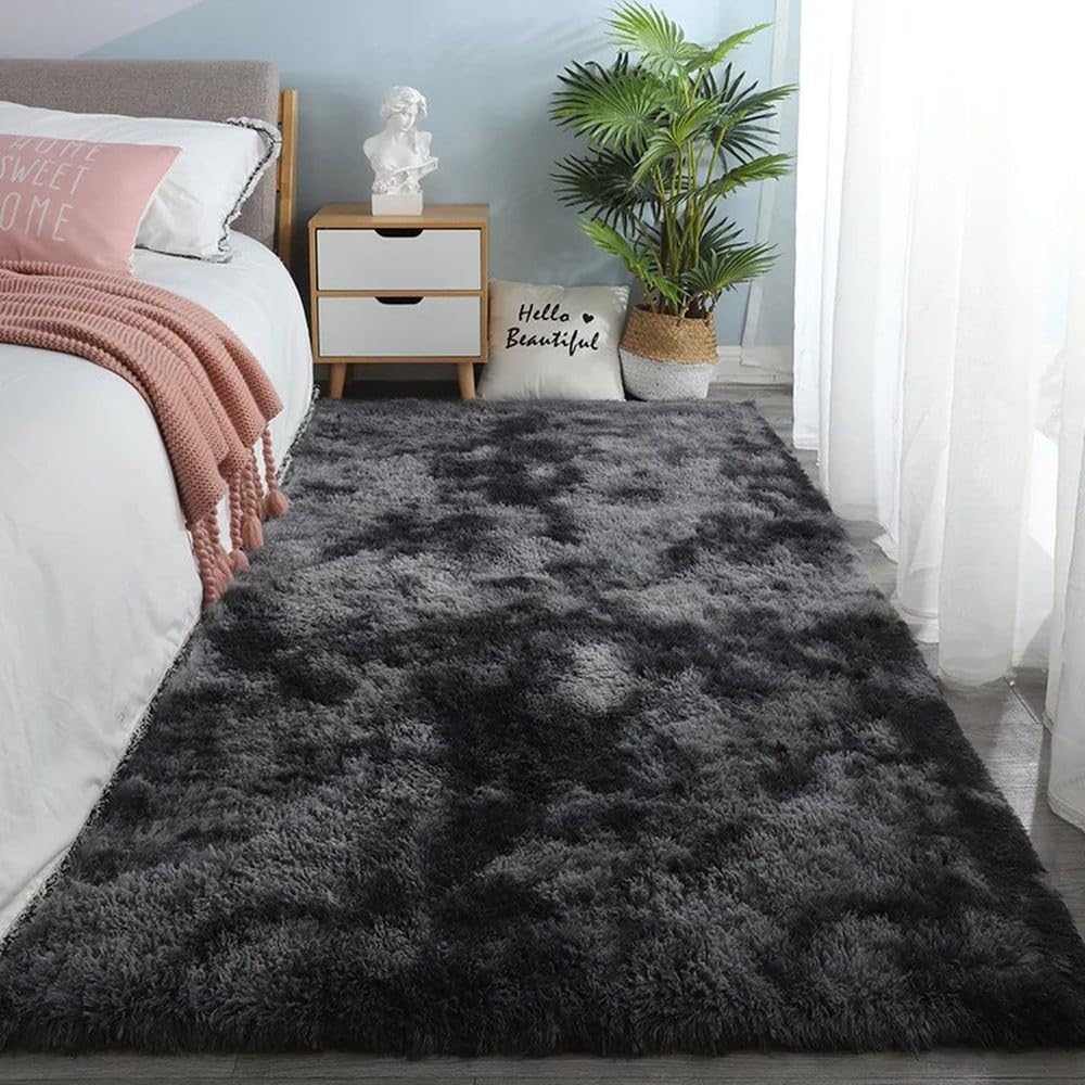 Tapis de sol en peluche dégradé gris anti-froid 160 x 200