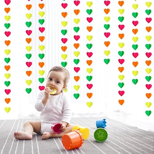 Miniatura 7 de Decoración de fiesta de neón UV, guirnalda de corazones, suministros 3D que brillan en la oscuridad, pancarta de serpentinas de papel colgante,