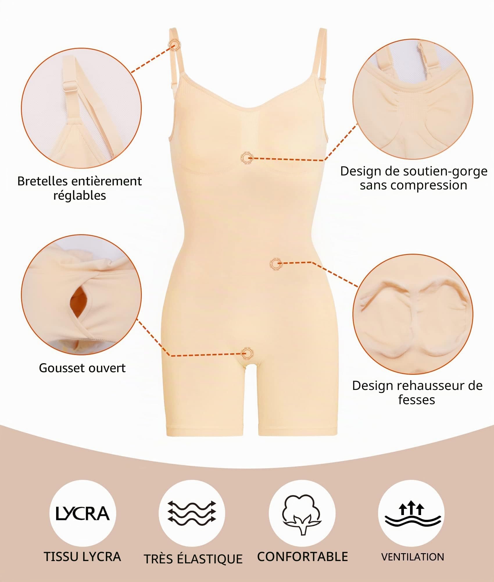 SHAPERX Body Gainant Minceur Ventre Plat Femme Bodysculpt Amincissant Shapewear Bodysuit