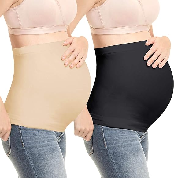 Fodlmeen 2 Pack Seamless Belly Band for Pregnancy Womens Maternity NonSlip Silicone Stretch