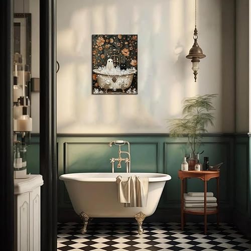Miniatura 7 de Juego de 3 arte de pared de fantasmas de Halloween para baño, divertido gótico, decoración de pared de academia oscura, fantasma de terror y gato