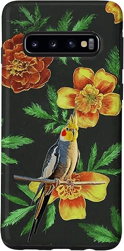 Galaxy S10 Cockatiel Marigolds Orange Yellow Vintage Plant Pattern Case