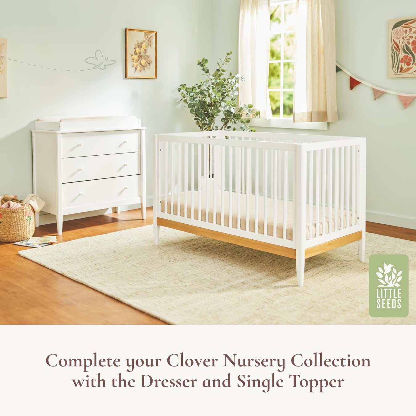 Little Seeds Clover 4-in-1 Convertible Crib, Grove Green/Natural