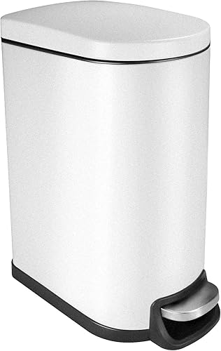 Basurero delgado y pequeño con tapa, cierre suave y extraíble, cubo de basura rectangular estrecho para baño, dormitorio, oficina, acabado mate