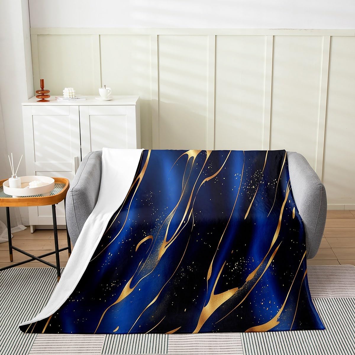 Castle Fairy Zebra Print Throw Blanket Blue Brown Stripes Lines Modern Fleece Blanket for Kids Teens Adults Wild Animal Skin Print Rustic Style Flannel Blanket for Office Chairs Car Twin 60x80