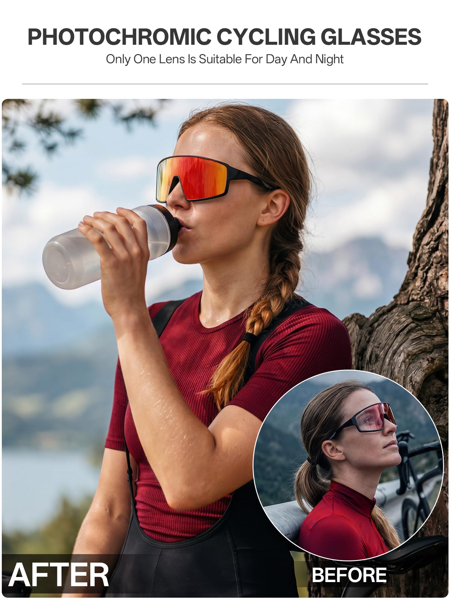KAPVOE K473 Lunettes de Cyclisme Photochromiques et Colorées pour Hommes et Femmes, Lunettes de Soleil Sportives UV400 Baseball VTT