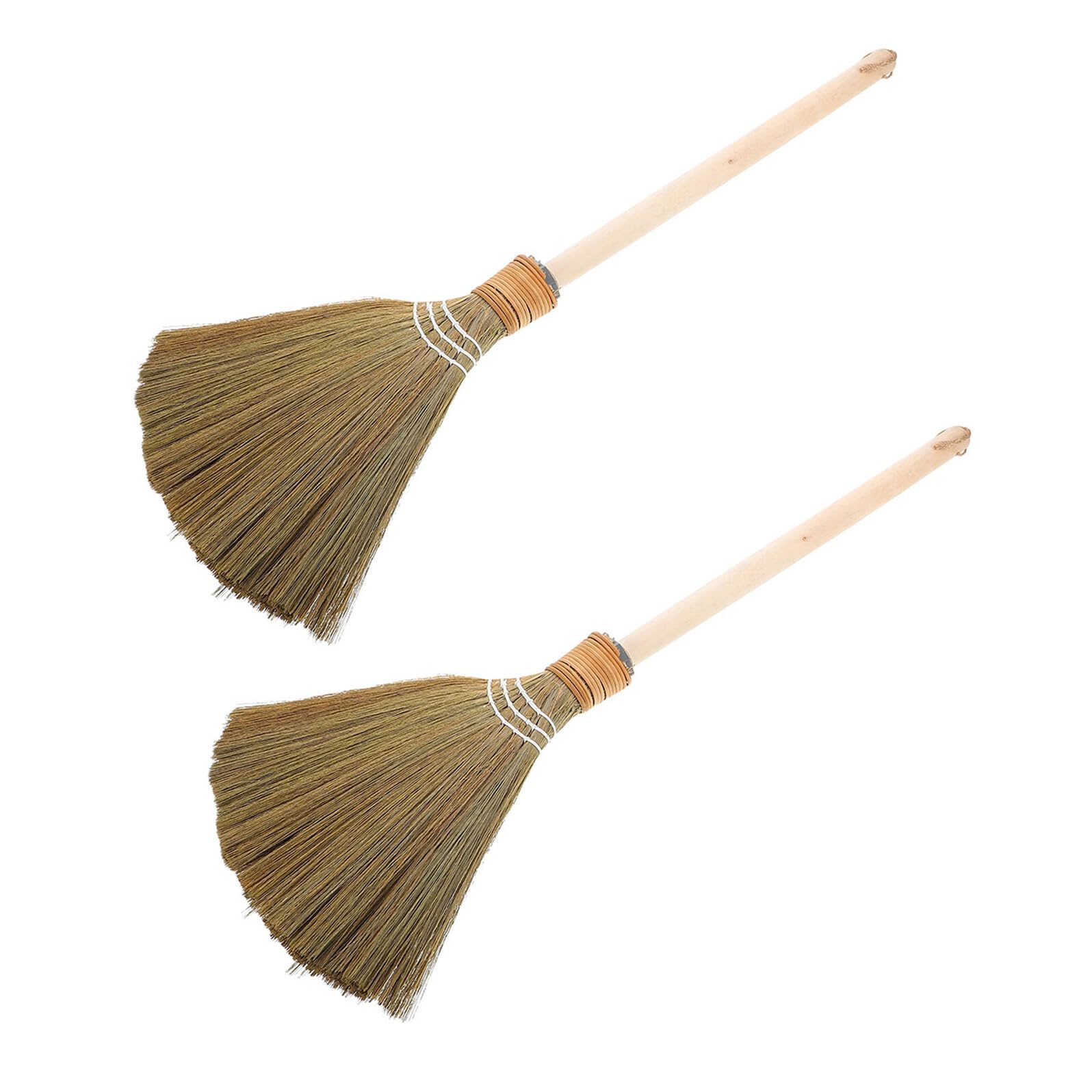 Escoba de Mano Tradicional 2 Piezas de Madera y Miscanthus | Color Caqui, Cabezal Desmontable, Barrido Suave para Interior y Salas de Estar