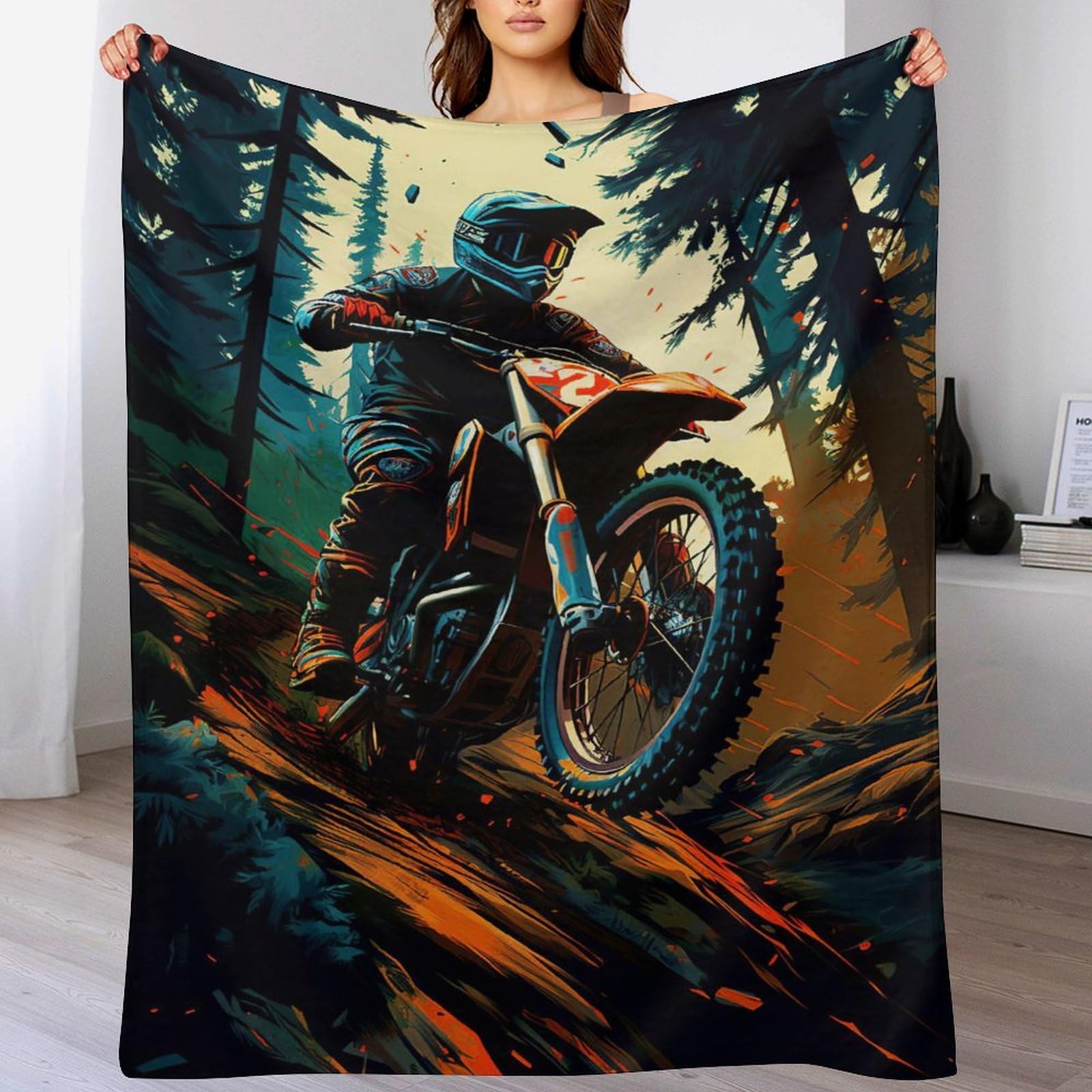 Plaid doux et chaud motocross pour vos soirées cocooning sur le canapé du salon