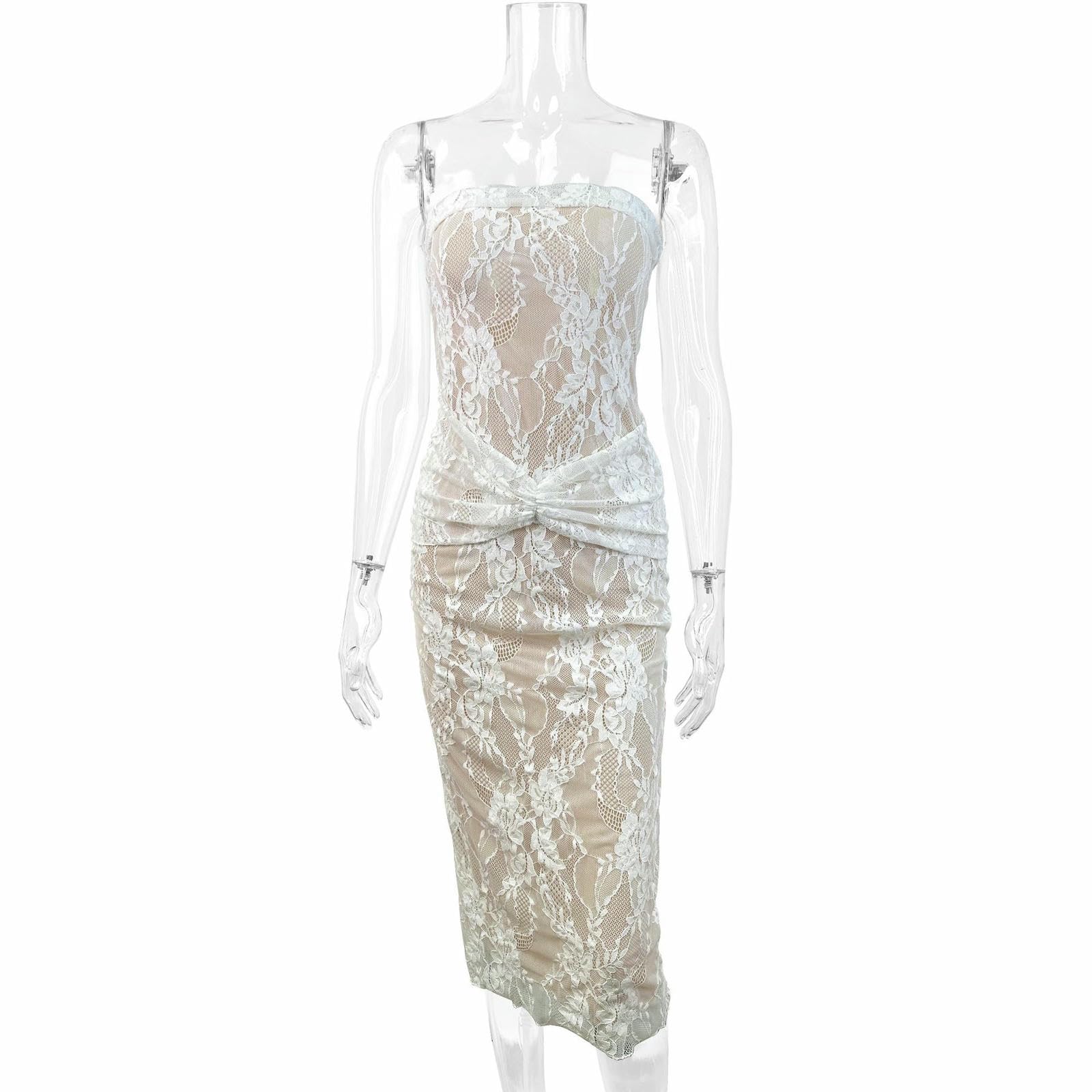 Robe Maxi D'été pour Femmes, sans Manches Manches, Supérieure en Dentelle Manches-Blanc-m