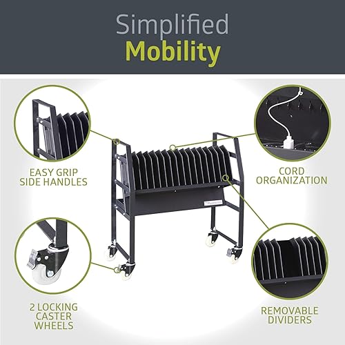 Miniatura 3 de Pearington -PEAR-91361,Carrito de carga abierto móvil de 16 dispositivos para iPad, Chromebooks y computadoras portátiles, compatible con cualquier